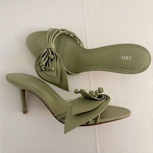 Zara green Knot-Embellished Heeled mule sandals